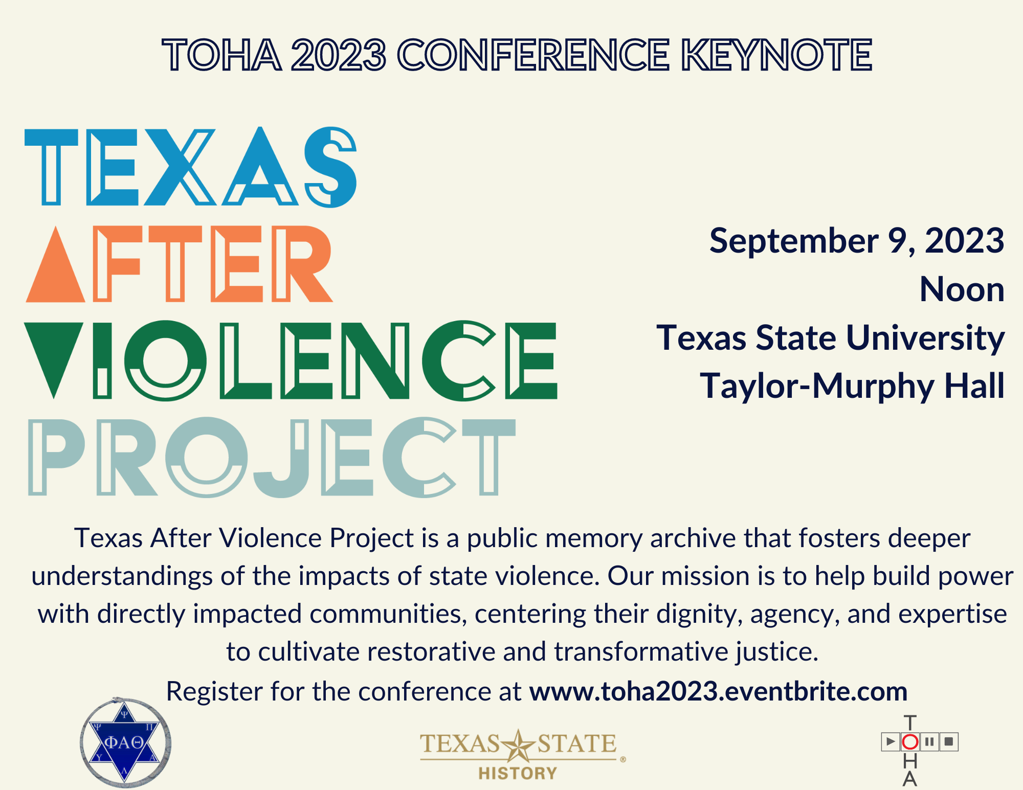 TOHA Texas After Violence Project keynote flyer