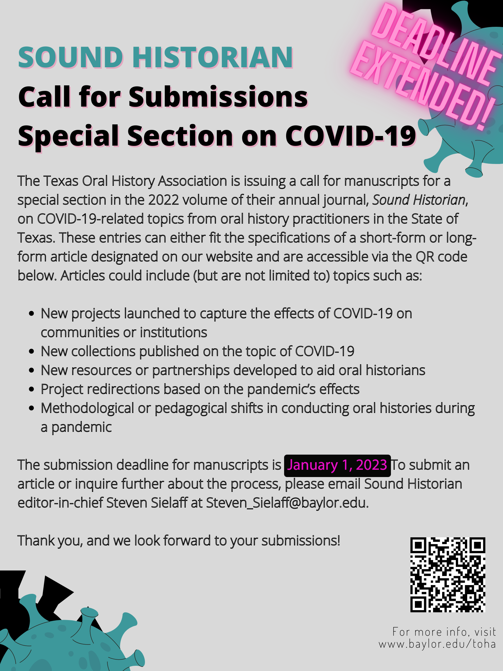 Flyer for Sound Historian Special Section on COVID-19